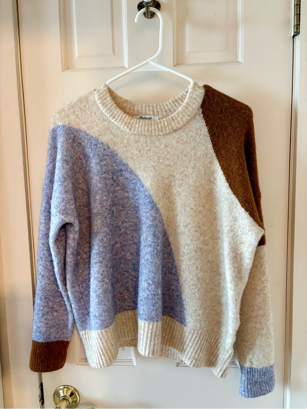 Madewell Cream, Blue & Brown Colorblock Crewneck Sweater